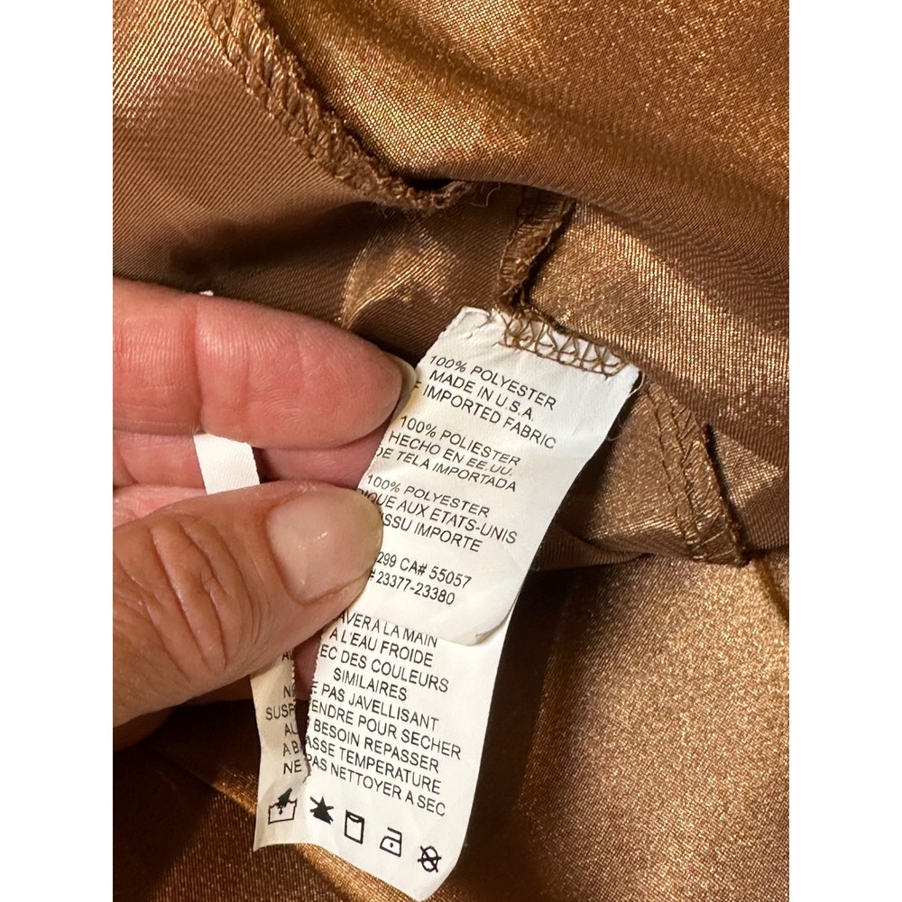 Bebe Bronze Satin Cowl Neck Midi Slip Dress Spaghetti Strap Lettuce Hem Small - Picture 4 of 6